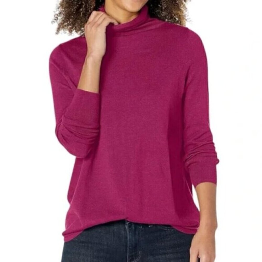 NIC+ZOE NIC + ZOE Solid Magenta Fuchsia Pink ish Lightweight Turtleneck Sweater